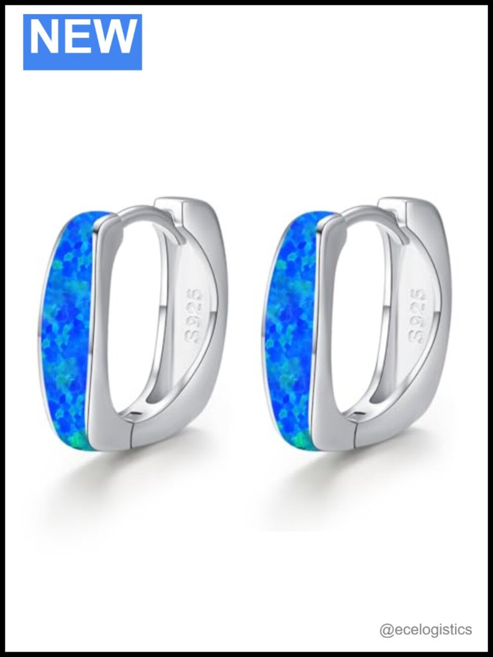Opal Hoop Earrings Sterling Silver Hinged Square Hypoallergenic